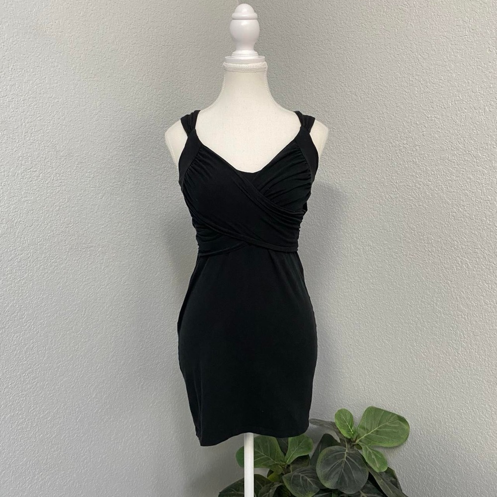 VICTORIA'S SECRET FASHIONS BEST BRA TOP BLACK BODYCON CROSSOVER WRAP SHORT DRESS